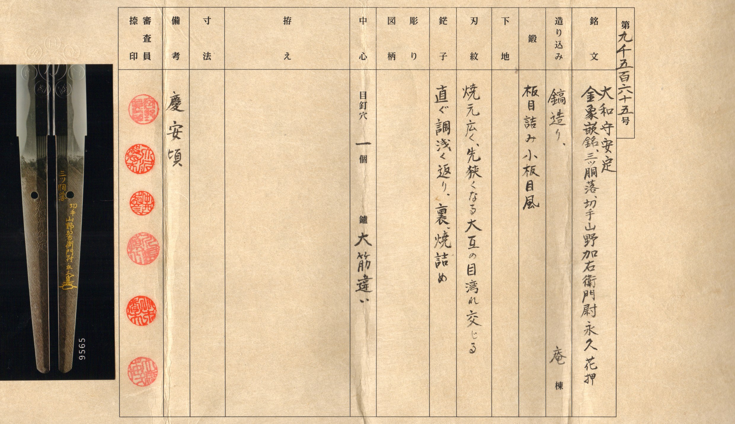 NTHK-NPO Yushusaku Certificate - ujka302 Yasusada Katana - Unique Japan